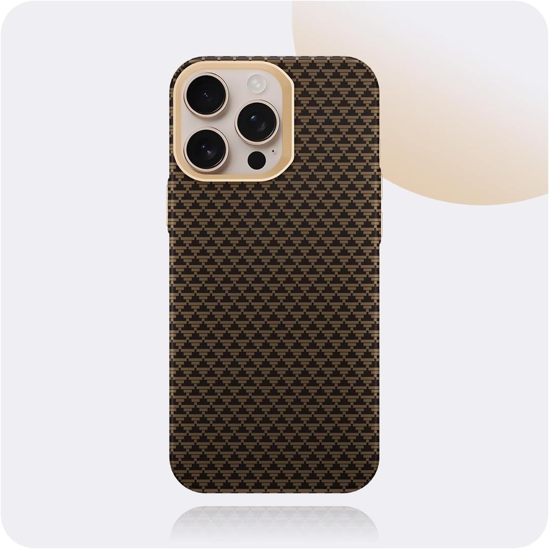 Magnetic Case for iPhone 16 Pro Max, Compatible with Magsafe, with Metal Frame Camera Protection, Ultra Thin Lightweight Comfortable Surface Grain Feel Case (Black-Gold, iPhone 16 Pro Max)