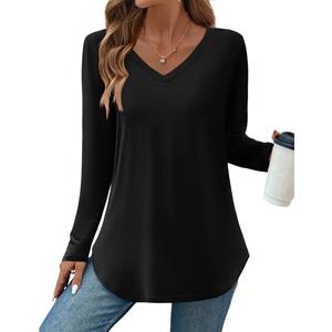 Zeagoo Womens Long Sleeve T Shirts Black Shirt Casual Dressy Blouse V Neck T Shirts Work Tunic Tops, L