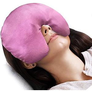 Atsuwell Sinus Mask, Warm Cold Compress Eye Mask for Dry Eyes, Weighted Eye Pillow Microwavable Face Heating Pad for Soothing Sinus Pressure and Relaxation, Pink