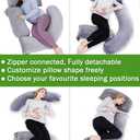 AS AWESLING 60in Full Body Pillow | Nursing, Maternity and Pregnancy Pillow | Extra Large U Shape Pillows with Detachable Side, Separate Support Pillow and Removable Cover (Velvet and Jersey Grey)