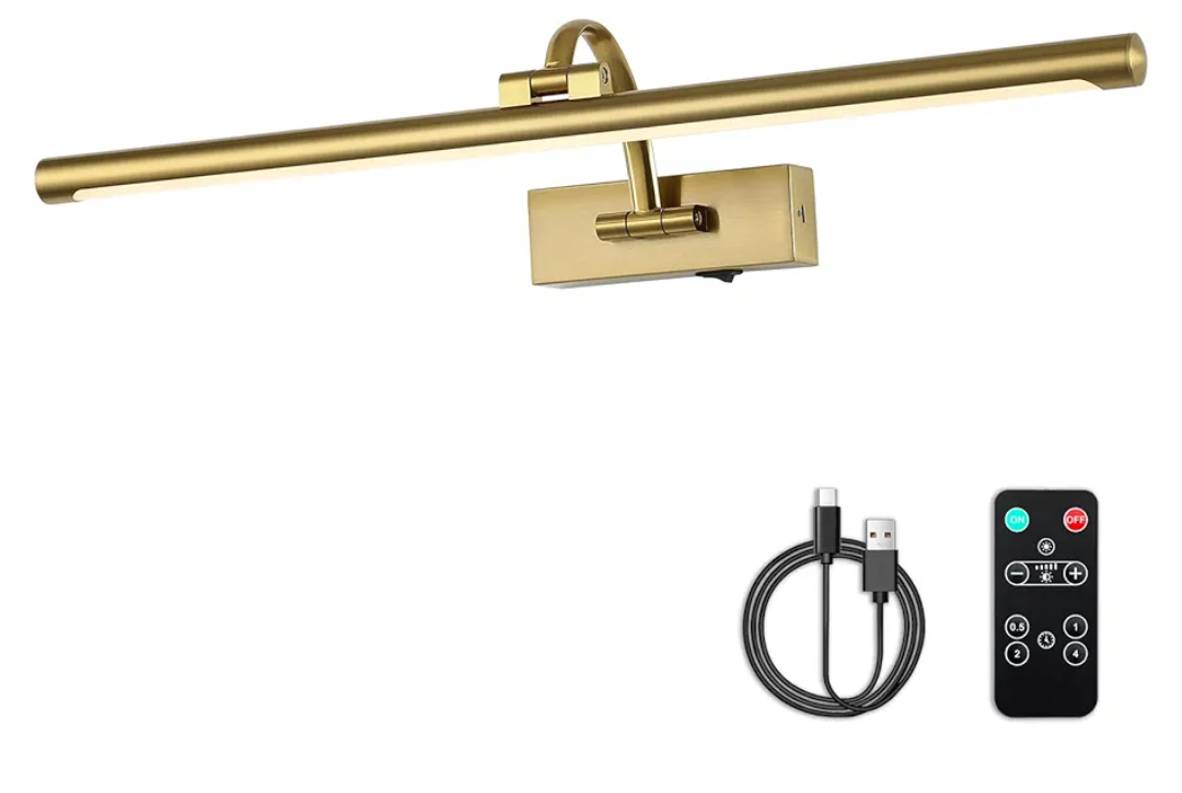 Wireless Picture Lights with Remote and Timer Rechargeable Brass Gallery Lighting Battery Operated Art Lights Over Frame Portrait 5W 24'' Inch Warm White Wireless Picture Lights with Remote and Timer Rechargeable Brass Gallery Lighting Battery Operated Art Lights Over Frame Portrait 5W 24'' Inch Warm White