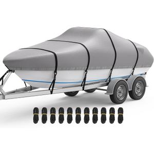 RVMasking Boat Cover, Ultra-Thick 1400D Polyester Canvas with Double PU Waterproof Coating, Fits 17-19ft Tri-Hull, V-Hull, Runabout, Fish & Ski Boat, Bass Boat, Gray (17'-19' Long, Beam Width to 96")
