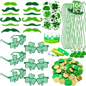 GOAUS St Patrick's Day Accessories 168 PCS, Saint Patricks Party Favors Party Decorations for Kids Adults Men Women Family