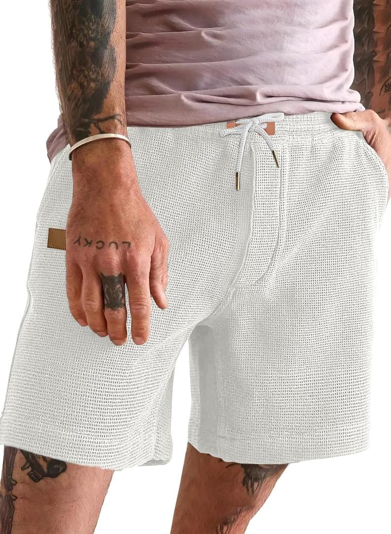 JMIERR Men's Casual 5"/ 7" Shorts Waffle Elastic Waist Drawstring Workout Running Jogging Beach Sweat Shorts with Pockets (X-Large)