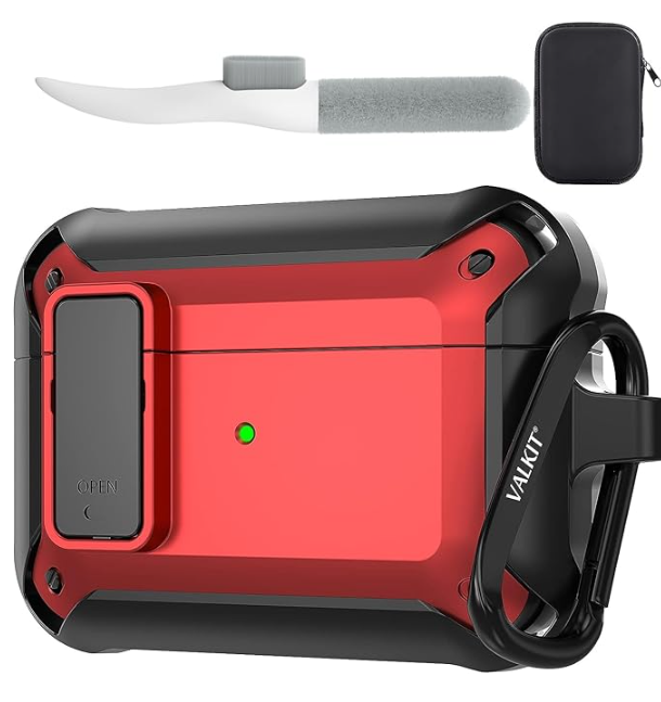 Valkit for Airpods Pro 2 Case Cover with Lock, Military Full-Body AirPod Pro Case Hard with Keychain Cool Airpods Pro 2nd/1st Generation Case for Man, Red