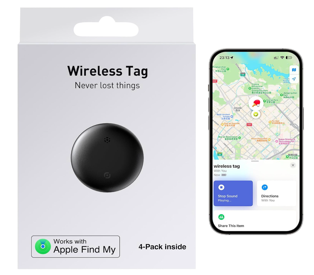 Air Tracker Tags-4 Pack, 2025 New [Apple MFi Certified], Bluetooth Tracker Work with Apple Find My (iOS Only), Replaceable Battery Last 2 Years,Item Finder for Luggage/Key/Suitcase,with Diverse Holder