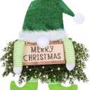 Knitgrip Christmas Lighted Wreath Gnome Xmas Gnome Door Wreath Artificial Santa Xmas Hanging Sign for Door Window Wall Decorations Farmhouse Christmas Home Decor(Green)