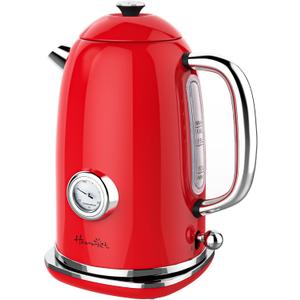 Harriet Electric Kettle, 1.8L Retro Electric Tea Kettle with Thermometer, 1500W Stainless Steel Hot Water Kettle Electric with LED Indicator, Fast Boiling, Cordless, Auto Shut-Off, Red