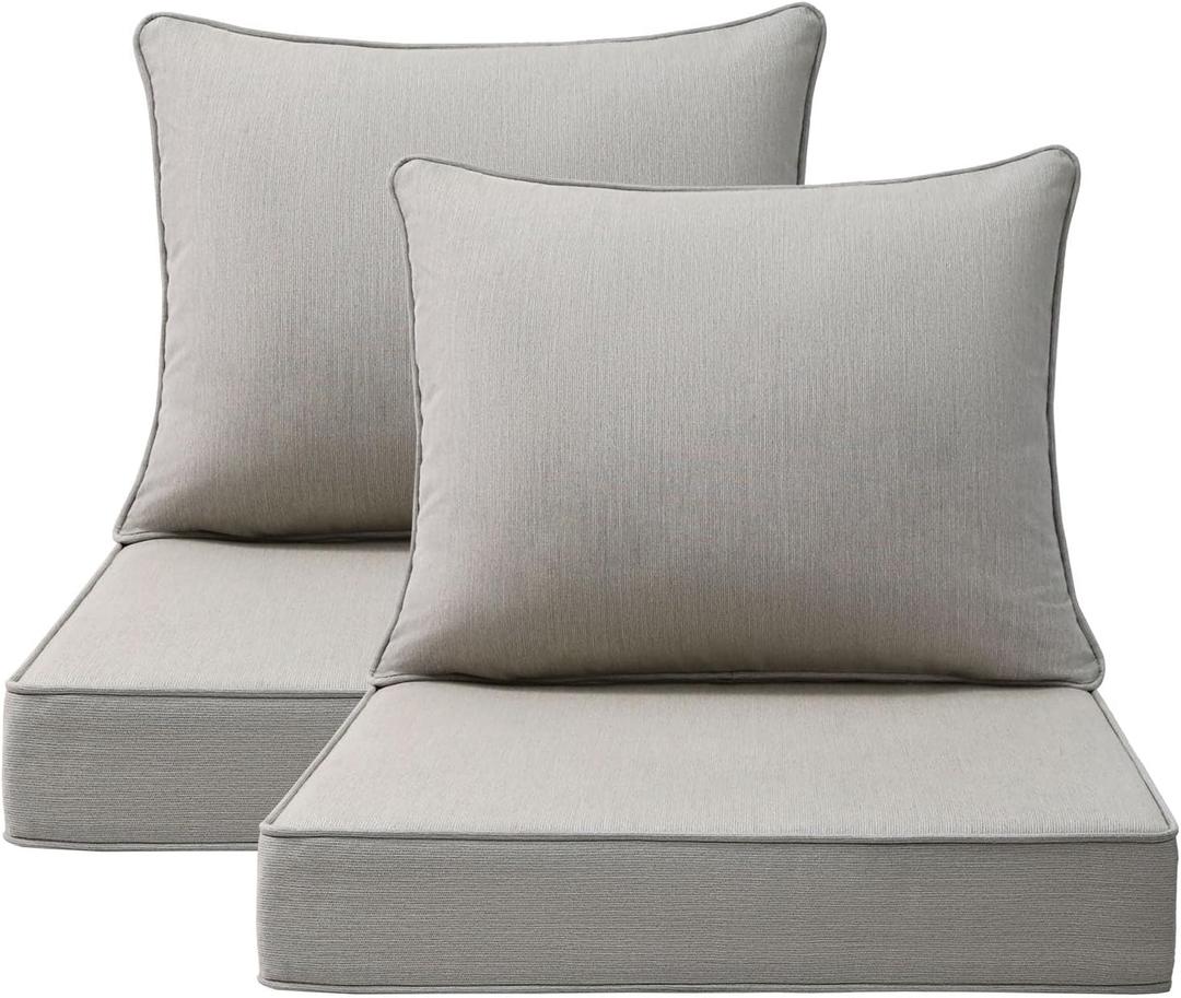 Outdoor Patio Chair Cushions Set, 24" x 24", Set of 2, Water-Repellent, Fade Resistant, Deep Seat Bottom and Back Cushion for Backyard, Couch, Sofa and Patio Furniture, Sunbrella Specrtum Pebble