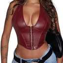 Floerns Women's Y2K PU Leather Halter Neck Hook Eye Backless Asymmetrical Party Crop Tank Top Size S