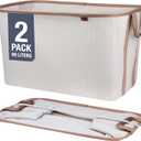 CleverMade Collapsible Laundry Basket Hamper - LUXE Cream Herringbone 2Pack 60L -SpaceSaving Storage Organizer with Handles Foldable Home Organization