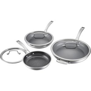 Cuisinart FusionPlus Hybrid Stainless Steel Cookware Set, 6-Piece Skillet Cooking Set with PFAS-Free PURELYSEAR Ceramic Technology, Scratch Proof, Cool Grip Handles, Dishwasher Safe, Assorted