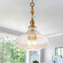 3-Light Chandelier,Vintage Gold Farmhouse Pendant Light Fixture for Kitchen,Adjustable Hanging Lighting with Clear Glass Shade for Hallway Bedroom Entryway Dining Room Island (Clear-10.2in)
