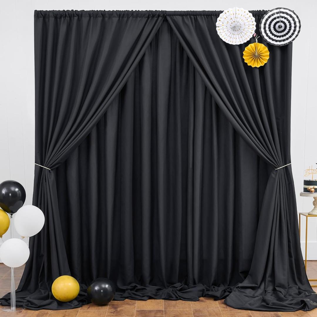 20ft x 10ft Black Backdrop Curtain Panels for Parties, Thick Wrinkle Resistant Polyester Wedding Backdrop Drapes for Birthday Photography Party Home Decorations (60"W x 120"L (Pack of 4))