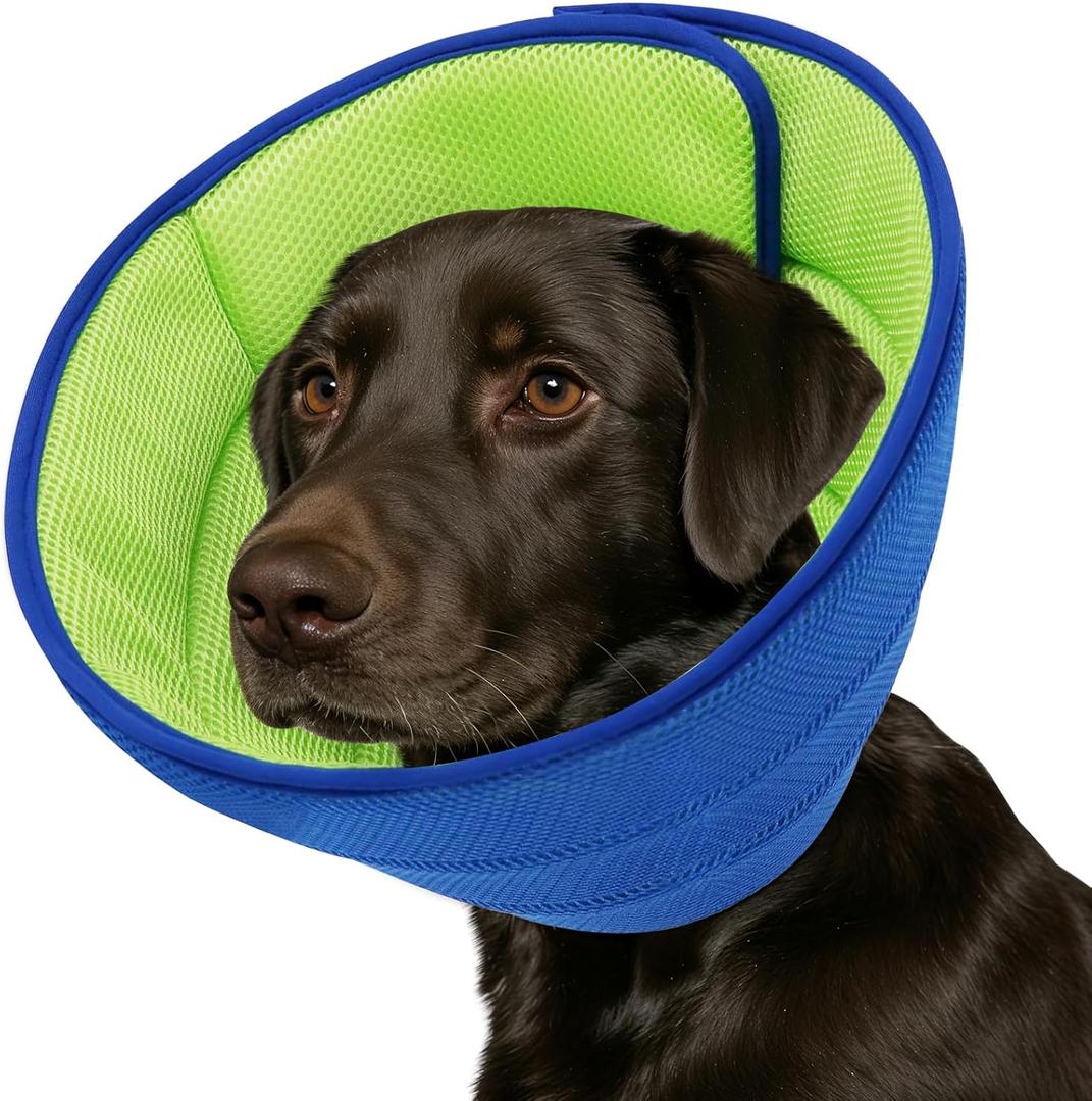 Soft Dog Cone Collar Alternative - Adjustable Comfy Cones for Large/Medium/Small Dogs to Stop Licking After Surgery, Comfortable Fabric Elizabethan Collars, Head Cone of Shame for Neuter Recovery - M (Green-Blue)