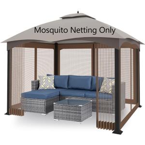 10'x10' Gazebo Replacement Mosquito Netting 4-Panel Patio Screen Walls with Zipper (Brown)