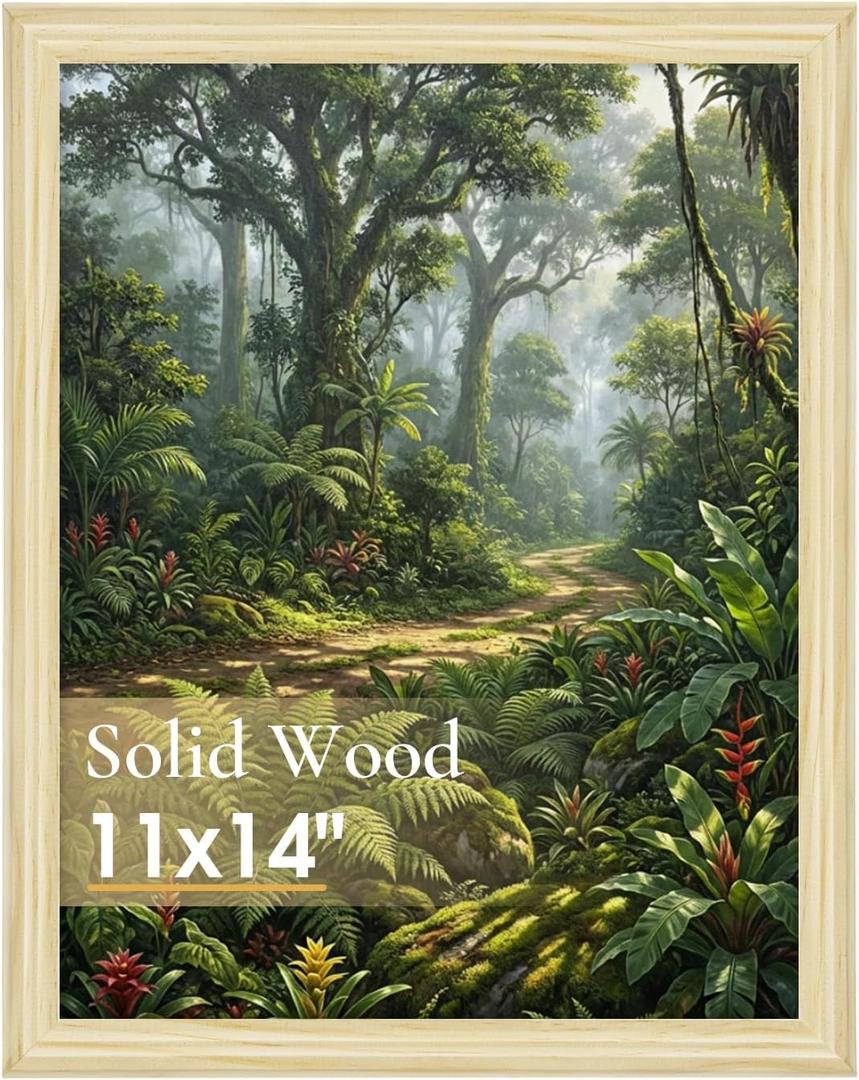 TWING 11x14 Natural Solid Wood Picture Frame - Minimalist Wall Art Frame for Home & Office Decor, Includes Wall Hanging Design, Natural Solid Wood Frame for Photos, Prints and Wall Gallery (1 Pack)