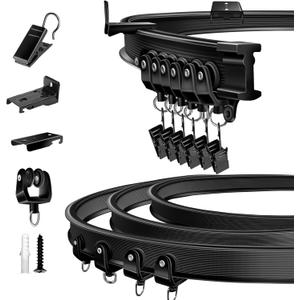 TOKPLNU Ceiling Curtain Track, Flexible Bendable Curtain Track 10Ft Black Curved Curtain Rail Ceiling Wall Mount Curtain Sliding Track System Set for RV, Bay Window, Room Divider, Black