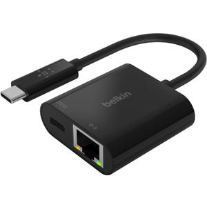 Belkin 60W USB-C to Ethernet + Charge Adapter Cable w/ Gigabit Ethernet Port for High-Speed Network Access - Compatible with USB-C Devices Including MacBook Air, MacBook Pro, & Windows Laptops - Black