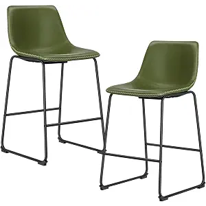 DUMOS Bar Stools Set of 2, Faux Leather Counter Height Bar Chairs for Pub