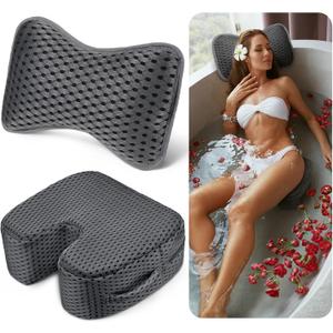 DoubleFill 2 Pcs Hot Tub Booster Seat for Adults and Bath Pillow Weighted Spa Booster Seat Cushion Spa Headrest Pillow 4d Air Mesh inflatable Hot Tub Accessories for Indoor or Outdoor Quick Dry (Grey)