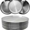 CAMBUY Stainless Steel Plates 9 inch 304 Metal Lightweight Unbreakable Dinner Dishes Plates Set Non-Toxin Dishwasher Safe BPA Free and Healthy (10 Pcs)