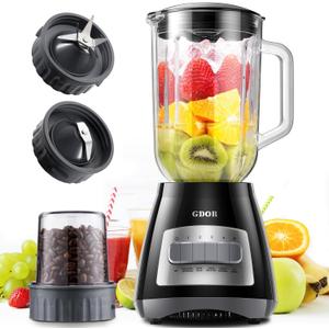 GDOR Blender, 52 Oz Glass Jar, Multi-Function Kitchen Blender & Grinder Combo, 9 Functions with Shakes, Puree, Crush Ice, and Chop, Max 700W, Self Cleaning