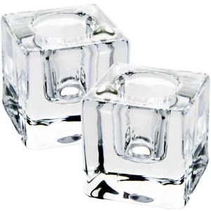 Square Glass Candle Holder Set of 2, Clear Taper Candlestick Holders, Ideal Gift for Dining Table, Wedding, Christmas and Party
