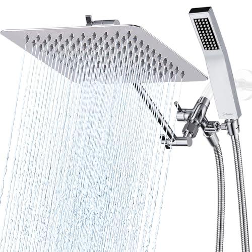 G-Promise All Metal 10" Dual Square Shower Head Combo | Rain Shower Head | Handheld Shower Wand | Adjustable | Smooth 3-Way Diverter | 71" Extra Long Hose - A Bathroom Upgrade (Chrome)
