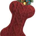 Dog Christmas Stocking, Large Bone Shape Knit Christmas Stockings for Dogs, Xmas Party Hanging Stocking for Fireplace Tree Gift Home Decoration (Red)