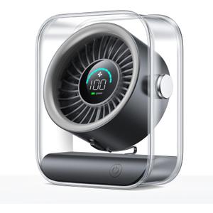 Rechargeable USB Desk Fan, Quiet Table Fan with Turbo Airflow, 100 Speeds, Digital Display, 90 Rotating, Small Battery Desktop Fans for Bedroom Home Office Travel, Black