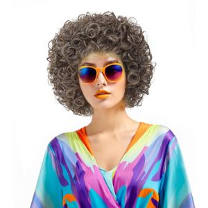 Women's Short Afro Wig, 70s Disco Fluffy Synthetic Wig, Small Curly Afro Wig for Halloween, Cosplay and 80s Theme Party.(Light Brown)