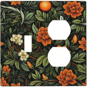 Wpshijia Light Switch Cover Plate William Morris Orange Flowers Rustic Leaves Floral 1 Gang Single Toggle Decorative Switch Plates Wall Plates Electrical Faceplate for Bathroom Bedroom Decor