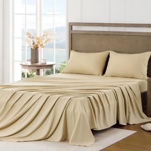 FreshCulture Queen Sheet Set - Ultra Soft Sheets for Queen Size Bed - Brushed Microfiber - Deep Pockets - Easy Care - Cooling & Breathable Sheets - 4 Pieces Hotel Luxury Queen Bed Sheets (Beige)