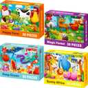 QUOKKA Puzzles for Toddlers 3-5 - 4 x 30 Pieces Puzzles for Kids Ages 2-4 - Animal Learning Jigsaw Puzzles for Kids 4-6 Years Old - Educational Toys for Boy and Girl (Domestic & Wild Animals)