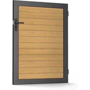 3x4 FT (34.8"x47.8") Aluminum Fence Gate Kit, Heavy-Duty Wood Grain Aluminum Gate with Decorative Cutout, Lock & Hinges, Left/Right Opening, Weather-Resistant for Yard, Garden, Backyard