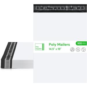White Poly Mailers 14.5x19 Inch 100 Pcs, Self Adhesive Shipping Bags, Waterproof Poly Mailers, Glossy Finish, Packaging, Mailing Bags, Poly Bags for Shipping