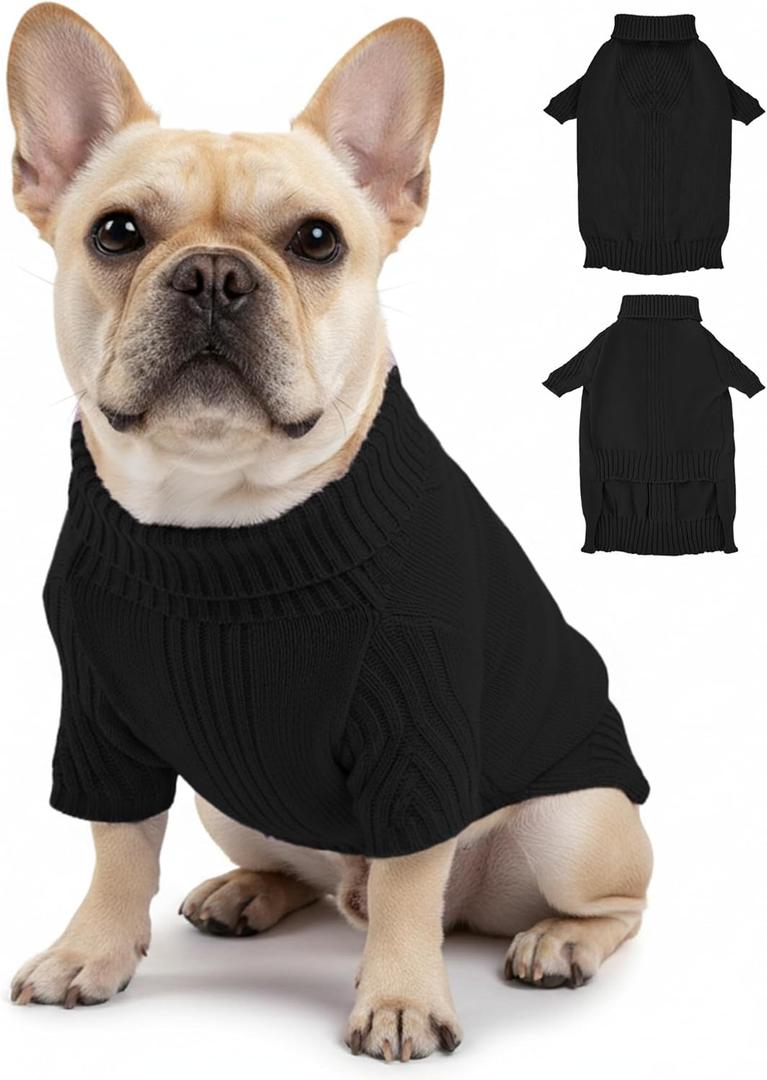 Dog Sweaters for Small Medium Large Dog, Classic Turtleneck Pet Clothes Warm Thermal Doggy Winter Coat, Thick Double Knitting Collar Pullover Cold Weather Puppy Jacket for Indoor & Outdoor Wear (Black)