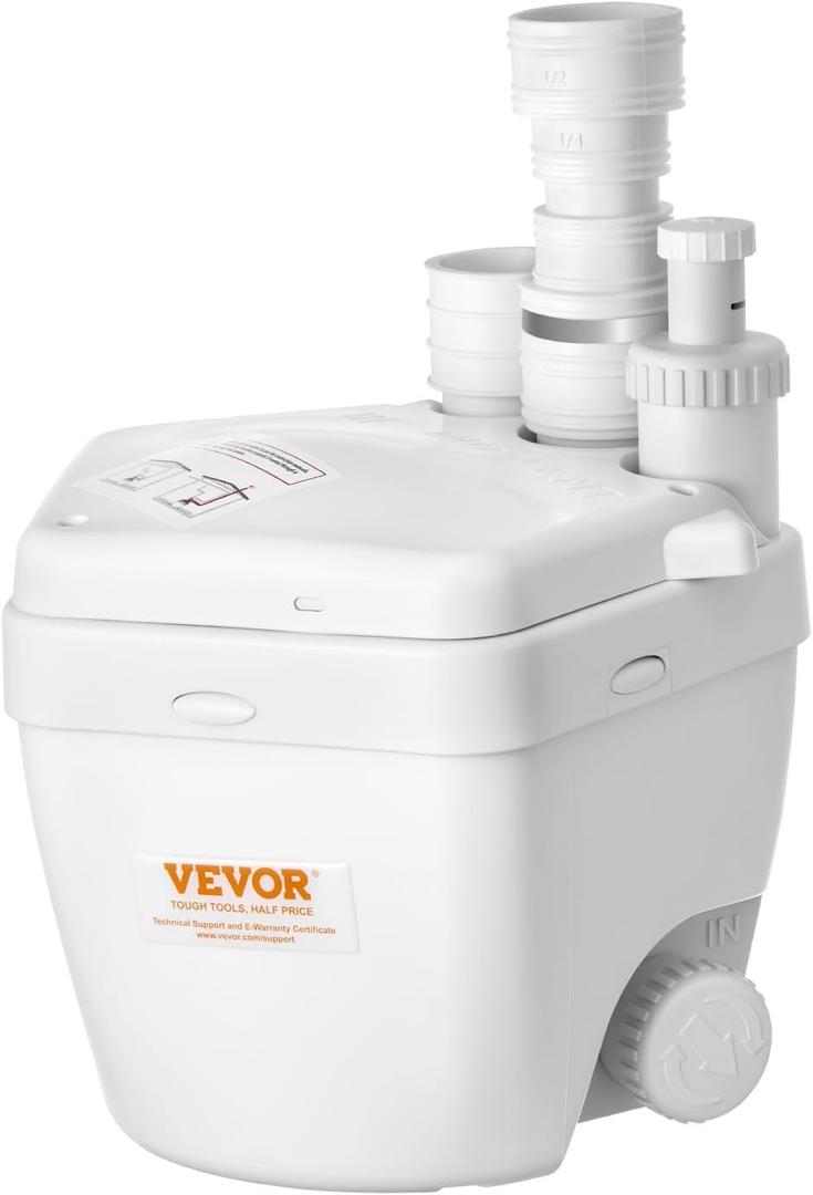 VEVOR Utility Sink Pump, 1 HP, 2200 GPH Under Sink Pump with 3 Water Inlets 1 Outlet, 36 ft Max Lift, Cast Aluminum Motor, Macerating Toilet System, for Sink Shower Wash Bin Urinal Kitchen Basement