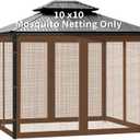 Gazebo Universal Replacement Mosquito Netting, 10' x 10' Outdoor Canopy Net Screen 4-Panel Sidewall Gazebo Curtains, with Zippers, Easy to Install, Fit for Most Gazebos 10x10 CanopyPatio Brown