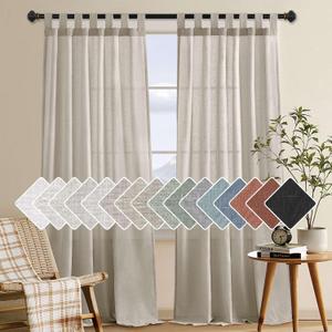 H.VERSAILTEX Natural Linen Curtains Linen Textured Semi Sheer Curtain Light Filtering Tab Top Window Treatments Panels Highly Durable Curtain Panels for Bedroom (2 Panels, 52" x 84", Oatmeal)