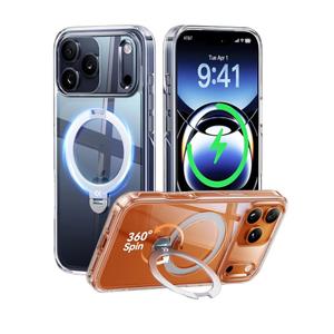 CASEKOO Clear for iPhone 17 Pro Case with 360 Spin Magnetic Stand[Fit for MagSafe][17FT Military Protection][Long-Lasting Clarity] Slim Frame Titanium Alloy Sturdy Stand 6.3'', Clear