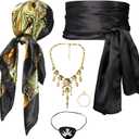 Women Pirate Costume Accessories Set|Headscarf Wrap Hat Sash Belt Cosplay Outfit With Stainless Steel Earring Necklace