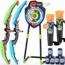 HYES 2 Pack Kids Bow and Arrow, LED Light Up Archery Set with 24 Suction Cup Arrows, Indoor Outdoor Sport Dinosaur Toys Gifts for 3 4 5 6 7 8 9 10 11 12 Year Old Boys Girls, 2 pack-led standing target