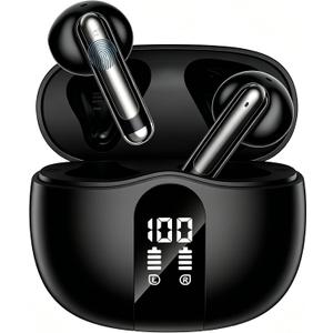 XIAOWTEK Wireless Earbuds, 2026 Bluetooth 5.4 Ear Buds with Noise Cancelling Mic, LED Display Earphones for LaptopBlack 