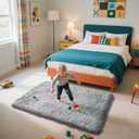 Shag Area Rug for Bedroom 3x5,Grey Fluffy Area Rugs for Living Room,Soft Fuzzy Rug Non-Shedding Indoor Plush Carpet for Kids Bedroom Nursery Dorm Home Decor