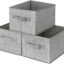 GRANNY SAYS Closet Storage Bins, Storage Baskets for Shelves, Fabric Storage Bins with Handles, Storage Boxes Decorative Containers for Living Room Bookshelf, Gray, Medium, 3-Pack