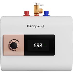 Ganggend 2.5 Gallon Electric Water Heater, 1500W 110V Mini Tank Under Sink Instant Hot Water Heater with Pressure Release Valve, Digital Display for Kitchen, RV, Laundry,Food Truck, Beige
