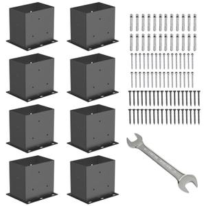 8 Pcs Post Base ,4x 6" Post Brackets(Acturl3.6 x5.6), Heavy Duty Black Metal Powder-Coated Thick Steel Post Anchor Outdoor for Support Deck Base Plate , Pergola Bracket Kit,Mialbox Post Mount