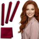 Heatless Curls Overnight | Rods for Blowout Look, Long Hair Rollers Blow Out Curling Rod No Heat Flexi Foam Tubes Silk Satin Velvet Soft Curlers to Sleep In Tools Set by VISOFO (Ruby, 3 Set) (1 Count (Pack of 3))